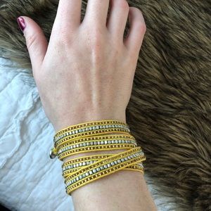 yellow and silver beaded wrap bracelet